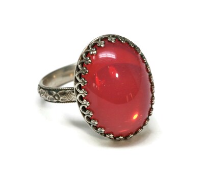 18x13mm Pink Rose Czech Glass 925 Antique Sterling Silver Ring by Salish Sea Inspirations - image1